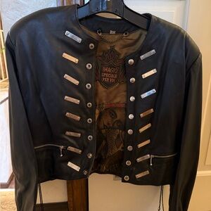 Black Leather Jacket with Silver Accents